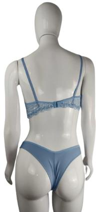 Imagem de Conjunto Lingerie de Renda Calcinha Fio Duplo Sutiã com Bojo e Aro Cores Claras - Tamanho G