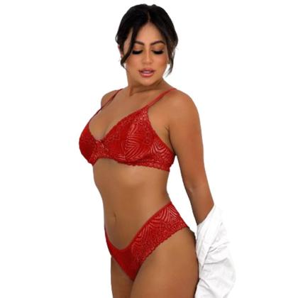 Imagem de Conjunto Lingerie Feminino Com Arco Sem Bojo De Renda Calcinha E Sutiã Moda Íntima Linha Noite