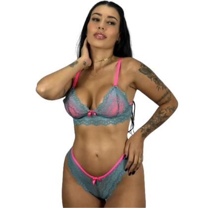 Imagem de Conjunto Lingerie Feminino Íntimo Duas Cores De Renda Cropped Calcinha Sutiã Calesson Sem Bojo