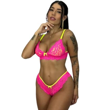 Imagem de Conjunto Lingerie Feminino Íntimo Duas Cores De Renda Cropped Calcinha Sutiã Calesson Sem Bojo