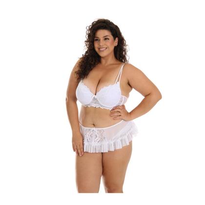 Imagem de Conjunto Lingerie Plus Size  Renda Sutia Calcinha Sainha Branco