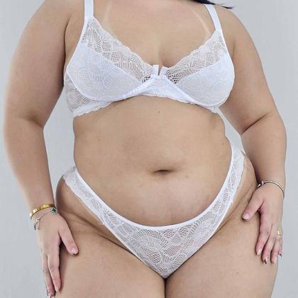 Imagem de Conjunto Lingerie Plus Size Sem Bojo Com Aro Calcinha Fio dental Sexy