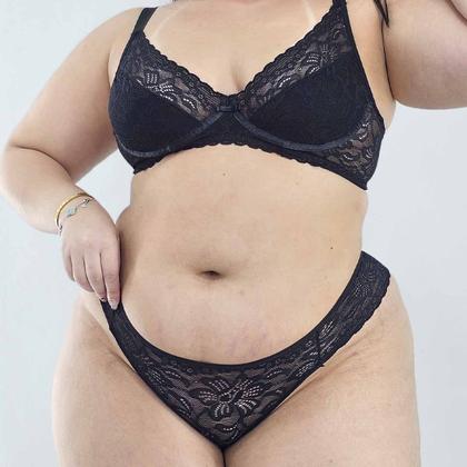 Imagem de Conjunto Lingerie Plus Size Sem Bojo Com Aro Calcinha Fio dental Sexy