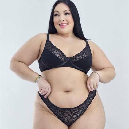 Imagem de Conjunto Lingerie Plus Size Sem Bojo Com Aro Calcinha Fio dental Sexy