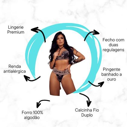 Imagem de Conjunto Lingerie Renda Lateral Larga Pingente Banhado Ouro Confortável Sexy Sensual Romântico Moderno Elegante Namorados Presente Antialérgico 