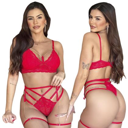 Imagem de Conjunto Lingerie Sem Bojo Sensual c/ Cinta Liga Corrente 