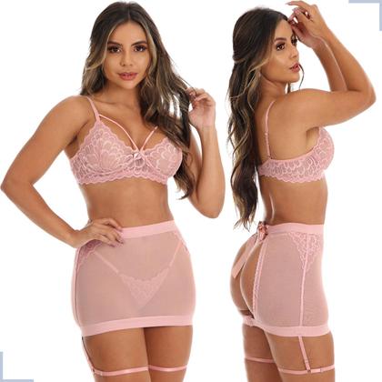 Imagem de Conjunto Lingerie Sensual Sexy 3 Peças Com Calcinha Saia em Tule
