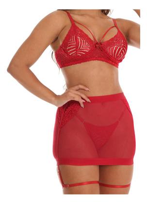 Imagem de Conjunto Lingerie Sensual Sexy 3 Peças Com Calcinha Saia Tule