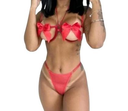 Imagem de Conjunto lingerie sex laço,em tule, sutia com alças regulaveis,