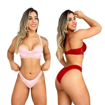 Imagem de Conjunto Lingerie Sutiã Bojo Reforçado e Calcinha Renda Fio Renda Cores Sortida