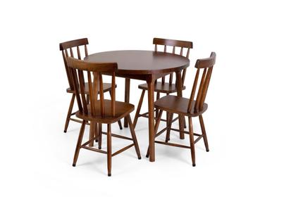 Imagem de Conjunto Liso Clássico Colonial Redondo Imbuia Mesa 4 Cadeiras 