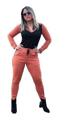 Imagem de Conjunto Listrado Calça E Blusa Crepe Casual Roupas P Ao Xgg DM