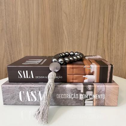 Imagem de Conjunto livro caixa fake para decorar e colar de mesa cinza