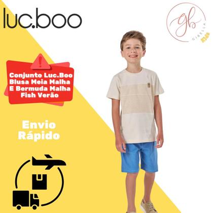 Imagem de Conjunto Luc.Boo Blusa Meia Malha E Bermuda Fish Bege Verão