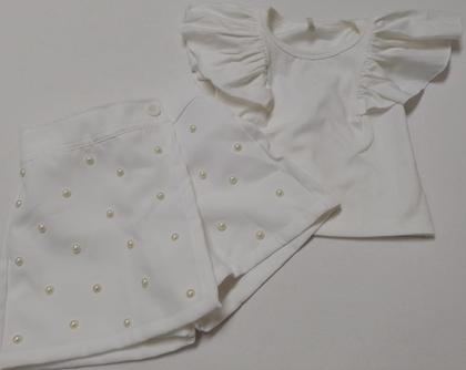 Imagem de Conjunto Luxo Menina Blusa + Shorts Saia Pérolas Lessa K177
