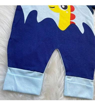 Imagem de Conjunto Macacão + Camiseta Dinossauro Jardineira Urso Bebe Menino Vira Pé Temático Tam RN a 03 Meses
