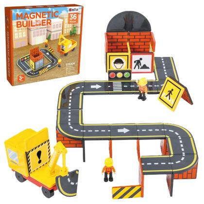 Imagem de Conjunto magnético de azulejos de construção Creatiles com guindaste e figuras