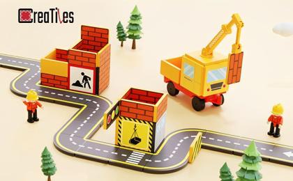 Imagem de Conjunto magnético de azulejos de construção Creatiles com guindaste e figuras