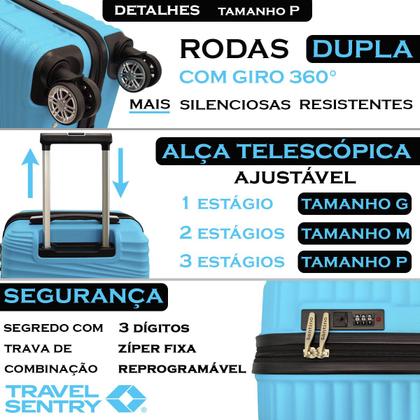 Imagem de Conjunto Mala de Viagem Com Frasqueira Bordo Rígida Rodinha Embarque Avião Pequena 10kg Média 23kg Grande 30kg Abs