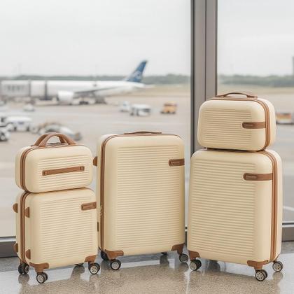 Imagem de Conjunto Mala Viagem Bordo Média Grande + 2 Frasqueiras Bege