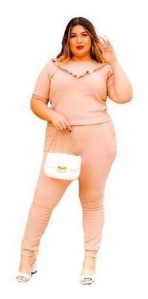 Imagem de Conjunto Malha Crepe Frio Blusa + Calça Com Bolso Plus Size