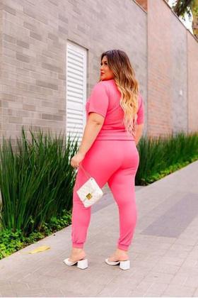 Imagem de Conjunto Malha Crepe Frio Blusa + Calça Com Bolso Plus Size