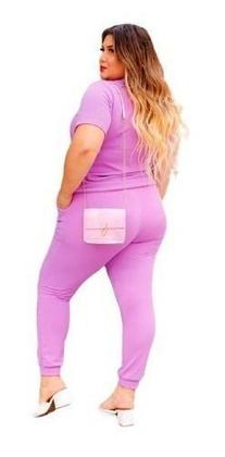 Imagem de Conjunto Malha Crepe Frio Blusa + Calça Com Bolso Plus Size