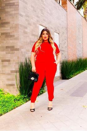 Imagem de Conjunto Malha Crepe Frio Blusa + Calça Com Bolso Plus Size