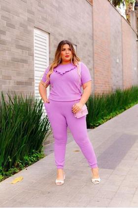 Imagem de Conjunto Malha Crepe Frio Blusa + Calça Com Bolso Plus Size