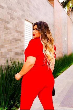 Imagem de Conjunto Malha Crepe Frio Blusa + Calça Com Bolso Plus Size