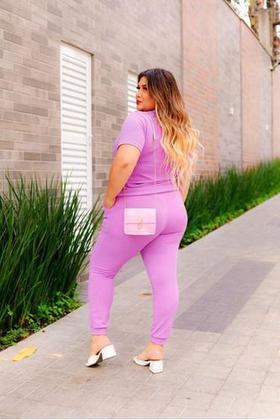 Imagem de Conjunto Malha Crepe Frio Blusa + Calça Com Bolso Plus Size