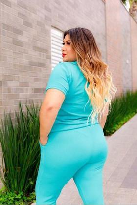 Imagem de Conjunto Malha Crepe Frio Blusa + Calça Com Bolso Plus Size