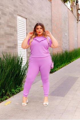 Imagem de Conjunto Malha Crepe Frio Blusa + Calça Com Bolso Plus Size