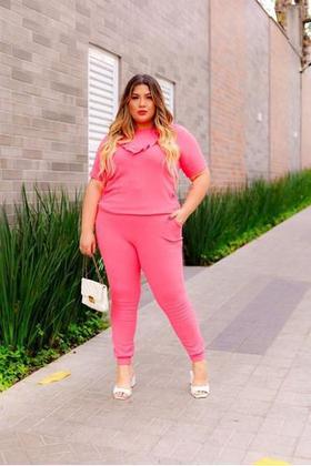 Imagem de Conjunto Malha Crepe Frio Blusa + Calça Com Bolso Plus Size