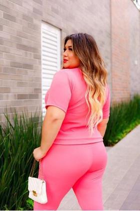 Imagem de Conjunto Malha Crepe Frio Blusa + Calça Com Bolso Plus Size