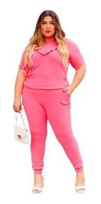 Imagem de Conjunto Malha Crepe Frio Blusa + Calça Com Bolso Plus Size