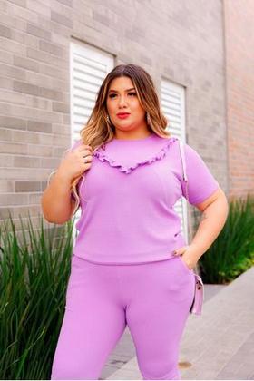 Imagem de Conjunto Malha Crepe Frio Blusa + Calça Com Bolso Plus Size