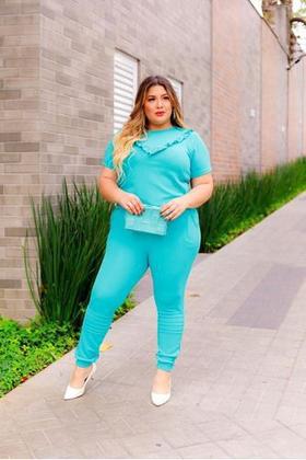 Imagem de Conjunto Malha Crepe Frio Blusa + Calça Com Bolso Plus Size