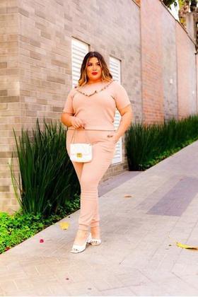 Imagem de Conjunto Malha Crepe Frio Blusa + Calça Com Bolso Plus Size