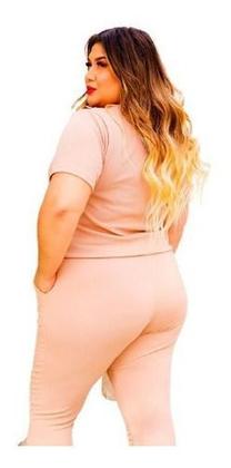 Imagem de Conjunto Malha Crepe Frio Blusa + Calça Com Bolso Plus Size