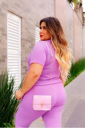 Imagem de Conjunto Malha Crepe Frio Blusa + Calça Com Bolso Plus Size