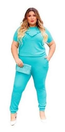 Imagem de Conjunto Malha Crepe Frio Blusa + Calça Com Bolso Plus Size