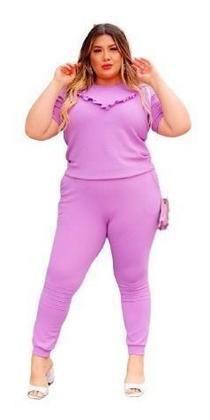 Imagem de Conjunto Malha Crepe Frio Blusa + Calça Com Bolso Plus Size