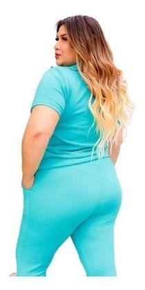 Imagem de Conjunto Malha Crepe Frio Blusa + Calça Com Bolso Plus Size