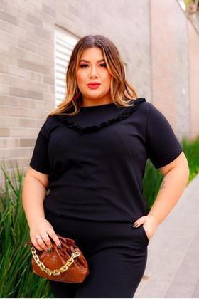Imagem de Conjunto Malha Crepe Frio Blusa + Calça Com Bolso Plus Size