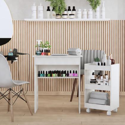 Imagem de Conjunto Manicure Kit Mesa com Gaveta e Armário para Esmaltes com Rodinhas