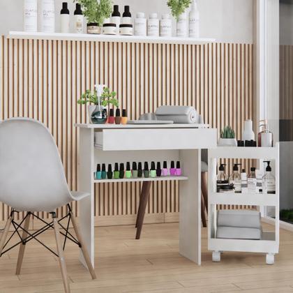 Imagem de Conjunto Manicure Kit Mesa com Gaveta e Armário para Esmaltes com Rodinhas