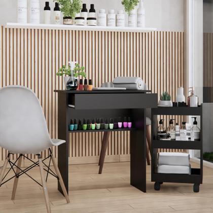 Imagem de Conjunto Manicure Kit Mesa com Gaveta e Armário para Esmaltes com Rodinhas