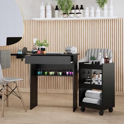 Imagem de Conjunto Manicure Kit Mesa com Gaveta e Armário para Esmaltes com Rodinhas