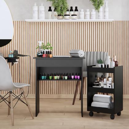 Imagem de Conjunto Manicure Kit Mesa com Gaveta e Armário para Esmaltes com Rodinhas